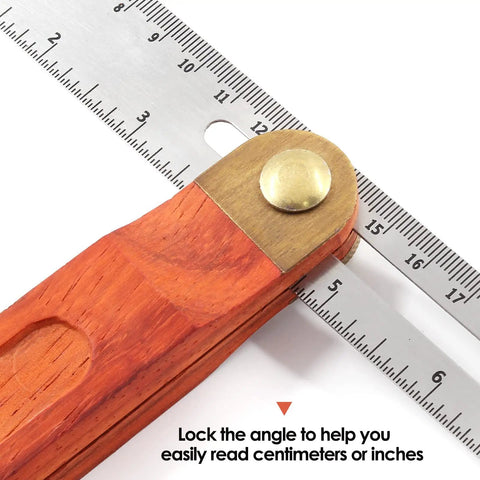 Close-up of Premium 9 Inch T Bevel Angle Finder With Solid Wooden Handle and Rustproof Stainless Steel Blade for precise measurements.