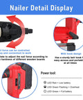 Heavy Duty Cordless Brad Nailer And 2 In 1 Electric Stapler showing adjustable nail force control and sturdy hook design for easy portability.