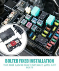 3 Pack 50 Amp Bolt On Fuse Heavy Duty High Current Mini Midi Style With Tin Plated Terminals, installed in fuse box.