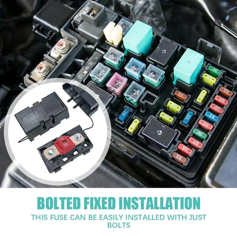 3 Pack 50 Amp Bolt On Fuse Heavy Duty High Current Mini Midi Style With Tin Plated Terminals, installed in fuse box.