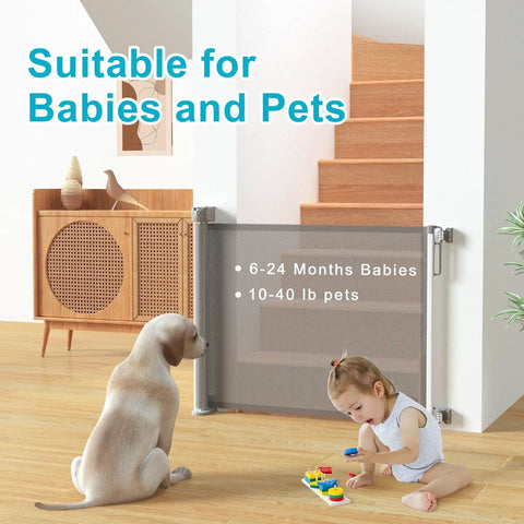 Retractable Baby Gate For Stairs And Doorways With Upgraded Double Lock 34 Inch Tall Extends Up To 72 Inch Wide Mesh Pet Gate For House