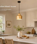 efperfect 7.5 in Gold Pendant Light Fixture, Modern Kitchen Island Lighting hanging over a kitchen island with a black cord.