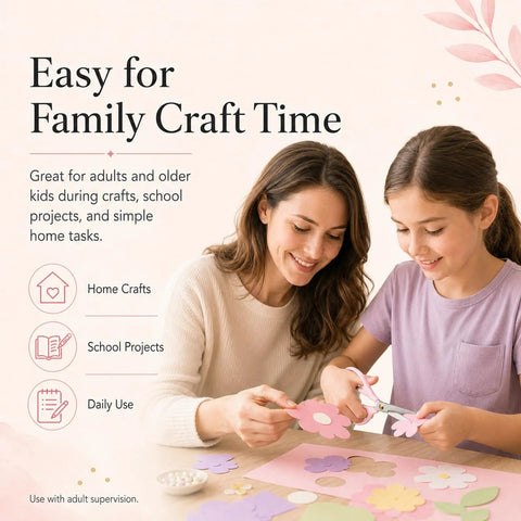 Mother and daughter using Pink Acrylic Scissors 6.3 Inch Craft Shears With Ultra Sharp Stainless Steel Blades for home crafts