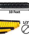 Heavy Duty One Half Inch Spiral Wrap HDPE Cable Sleeve Hose Protector 10 Feet Black Flexible Wire and Cable Shield