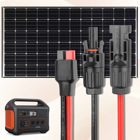 10AWG Solar Panel Cable Connector Kit Beefy Copper Wire 1.6 Ft Extension Compatible With Solar Connector Anderson Connector For RV And Portable Solar Generators Like Yeti And Renogy with visible connectors, wires, and portable generator.