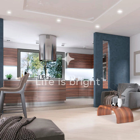 Modern kitchen with 4 Inch Square LED Recessed Ceiling Light With Junction Box Included, 15W Killer Brightness 1300 Lumens