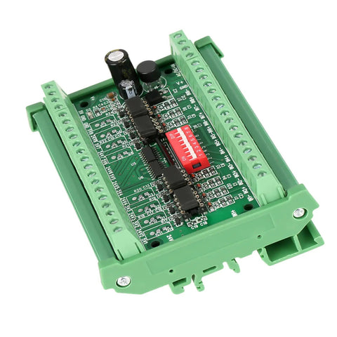Top view of Eight Channel NPN And PNP To NPN Logic Level Converter Module for 5V and 24V signals with green casing.