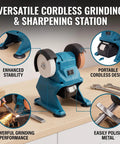 No Nonsense Cordless Mini Bench Grinder With Suction Cup Base And Mounting Holes 2.76 Inch Hole Polisher for precision sharpening on a workbench.