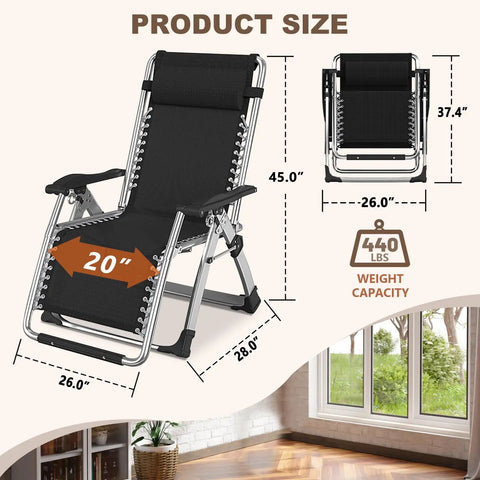 Cozy Folding Recliner Chair With Adjustable Back And Removable Cushion For Indoor Outdoor Use 440 Pound Capacity details