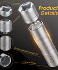 Close-up of Heavy Duty 3/8 Inch Drive Spark Plug Socket Set with Magnetic Rotary Receptacles Including 9/16 Inch, 5/8 Inch, And 14mm Receptacles Plus 3/8 Inch Driver Sockets, 12 Point Chrome Vanadium