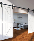 Installed Sliding Barn Door Hardware Kit 8 Ft Heavy Duty Track Kit For Double Doors With Smooth Silent Pulley Supports Up To 330 Lbs