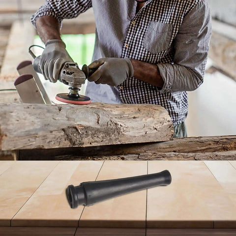 Black cord guard replacement for polisher DWP849 and DWP849X N302859 shown with a power tool in use on wooden surface.