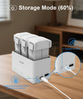 Beefed Up All In One Mini Drone Battery Charging Hub 37W Fast USB C Charger with 3 batteries in storage mode on wooden table