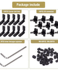 Package contents of 20Pcs 2020 Aluminum Extrusion Connectors 3 Way Corner Brackets L Slot T Slot Interior Joint Set with screws and wrench