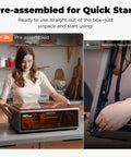 Creality Falcon A1 10W laser engraver and cutter with orange-tinted enclosure; front view on countertop
