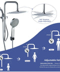 Rainfall Dual Shower Head Combo With 8-Inch Rain Head And 5-Function Handheld Spray, Adjustable Slide Bar, 71-Inch Stainless Steel Hose