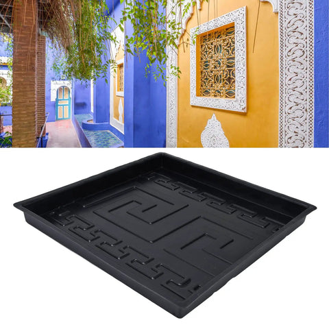 Outdoor Stepping Stone Mold Kit For Concrete Paths, black ABS mold, 12x12 inch top size, shown against colorful garden backdrop.
