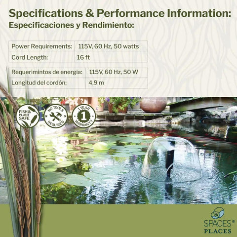 Specifications for G355AG 355 GPH Submersible Pond Pump For Water Features With 11.5 Ft Max Lift And 16 Ft Cord Black Indoor Or
