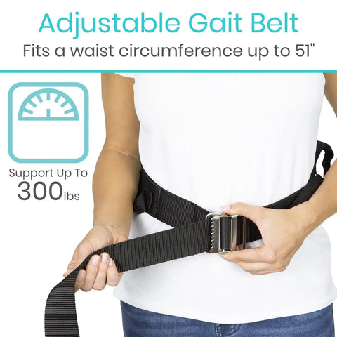 Gait Belt With 7 Padded Grab Handles For Safe Patient Lifts And Easy Transfers 350 Lb Capacity demo adjustment on model