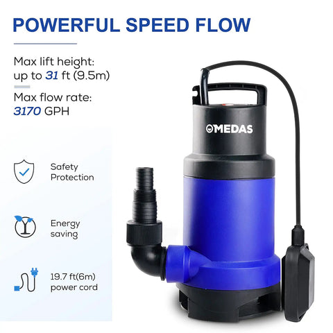 Beefy Heavy Duty Submersible Sump Pump With Float Switch 1HP 750W 3170 GPH For Pool Pond Drainage And Dirty Water Sewage Cleanup Durable And Quiet Powerful Portable For Wet Basements And Debris