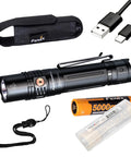 PD36R V2.0 1700 Lumen USB Type C Rechargeable EDC Tactical Flashlight with battery, cable, and organizer