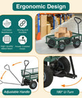 Heavy Duty Garden Cart With 500 Lbs Capacity showcasing adjustable handle and removable sides, loaded with boxes in warehouse setting