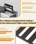 Diagram showing metal frame details for Three Seat Hanging Porch Swing With Cup Holders And Three Back Cushions, Extra Wide 60 Inch Swing Chair.