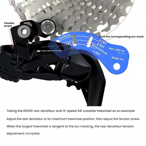 Road Bike 12 Speed Electronic Rear Derailleur Alignment Tool Two Piece Set For R7100 R7150 RX820 R8150 R9250, gear alignment markings