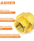 1 Inch Female Brass Union Pipe Fitting For Connecting And Extending Pipes, Heavy Duty Solid Brass, Corrosion Resistant, Temperature Range -65F to 250F, Industrial Plumbing