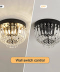 Two Light Sleek Crystal Mini Ceiling Light Fixture Modern Semi Flush Mount Chandelier with On Off Wall Switch Control