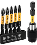 Impact PH2 Phillips Bit Set, 6-Piece Magnetic S2 Steel Bits With 1/4 Inch Hex Shank And Magnetic Bit Holder, Rust-Resistant