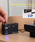 Pyle Phono Turntable Preamp Mini Electronic Audio Stereo Phonograph Preamplifier with 9V battery option and DC adapter connection.