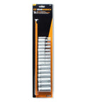 14 Piece Three Eighth Inch Drive Six Point Deep Metric Socket Set with chamfered openings packaged in retail blister pack