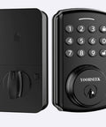 Programmable Electronic Keypad Deadbolt Keyless Entry Door Lock For Bedroom Closet Apartment Hardware Matte Black Finish front and side view.