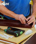 Straight Shooter 18 Gauge Brad Nails Assorted 1300 Count Galvanized Steel finishing nails being used with a pneumatic nail gun.