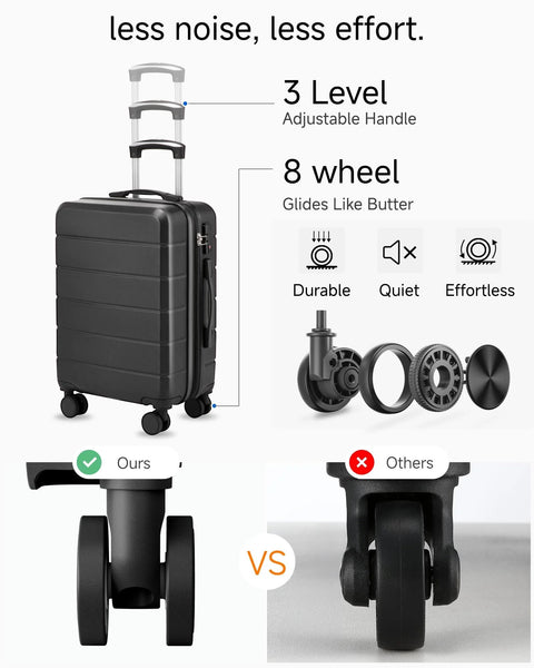 YOETEY 3-piece expandable hardside luggage set in black with TSA lock and silent spinner wheels.