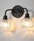 TODOLUZ 2-Light Clear Ribbed Glass Wall Sconce Lighting, modern farmhouse style with matte black finish and ribbed glass shades.