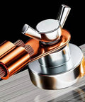 Top Tier Magnetic Welding Ground Clamp With Super Strong Suction Base For Fast On Site Shop Work, No Tools Needed, Fits Any Clean Metal Surface Perfectly close-up view of copper and silver magnetic clamp on metal surface.