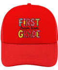 Too Cool For 1st Grade Baseball Hat For Women Vintage Red Trucker Cap with front artwork "First Dream Team"