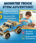Mini Monster Truck Wood Kit With Stickers For Kids Ages 5 To 8 Build Your Own Monster Truck With Real Tools STEM Craft Toy