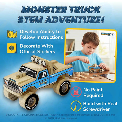 Mini Monster Truck Wood Kit With Stickers For Kids Ages 5 To 8 Build Your Own Monster Truck With Real Tools STEM Craft Toy
