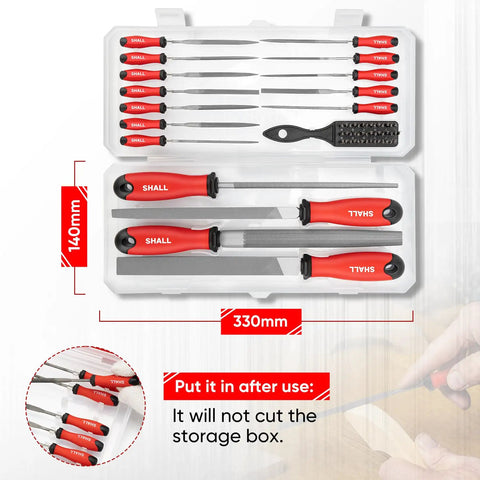 Pro Grade Heavy Duty 17 Piece Metal File Set with T12 Drop Forged Alloy Steel in storage box, includes files and wire brush