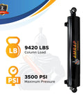 Heavy Duty 2x4 Hydraulic Cylinder With 2 Inch Bore And 4 Inch Stroke Double Acting Welded Cross Tube 3500 PSI for industrial use showing label and pressure details