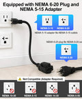 Heavy Duty Level Two Portable Tesla EV Charger With Direct NACS Plug Design That Works Like A Charm On Model S X 3 Y Vehicles Offers Adjustable 16 Amp Smart Charging Settings ETL Certified 25 Ft Cord With NEMA Adapters showing NEMA 6-20 and 5-15 plug compatibility.