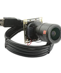 Beefy 2MP High Speed USB Camera Module With Manual Zoom Lens, black cable coiled, USB connector visible, ideal for embedded systems.