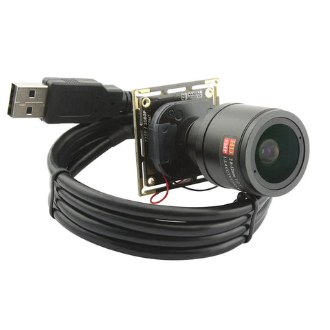 Beefy 2MP High Speed USB Camera Module With Manual Zoom Lens, black cable coiled, USB connector visible, ideal for embedded systems.