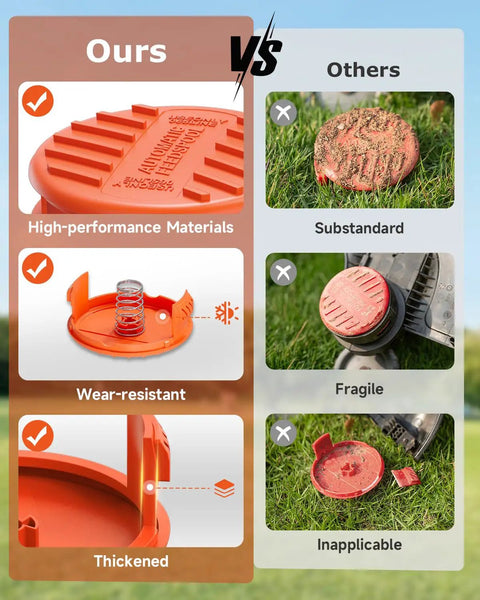 Comparison of Universal Replacement Spool Cap 4 Pack RC100P for Weed Eater, highlighting durability and design features.
