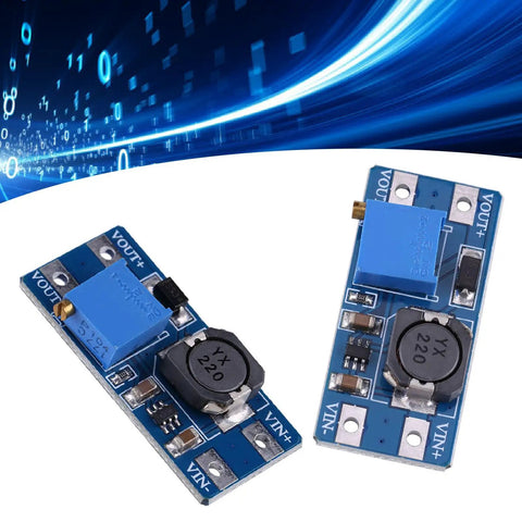 DC To DC Boost Converter Adjustable Power Supply Module 2A Two Pack For Electronics And Digital Gadgets High Efficiency Over 93 Percent Compact Dope Gear 36 X 17mm PCB Board, two blue PCB modules