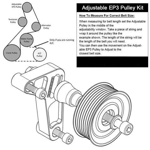 Premium Aluminum Idler Pulley Kit Adjustable EP3 Style For K-Series Civic Integra K24 Swap Engine W/ Low Noise Bearings Smooth Ride diagram