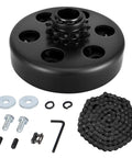 Heavy Duty 12 Tooth Centrifugal Clutch Kit With Three Quarter Inch Bore For Go Kart And Mini Bike Engines From 2 To 7HP Fits 212cc GX160 GX200 35 Chain Includes Chain Screws And Link, showing parts including chain and screws.